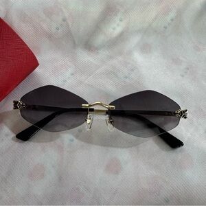 Cartier Eyewear Tiger Head-Plaque Geometric-Frame Sunglasses Black